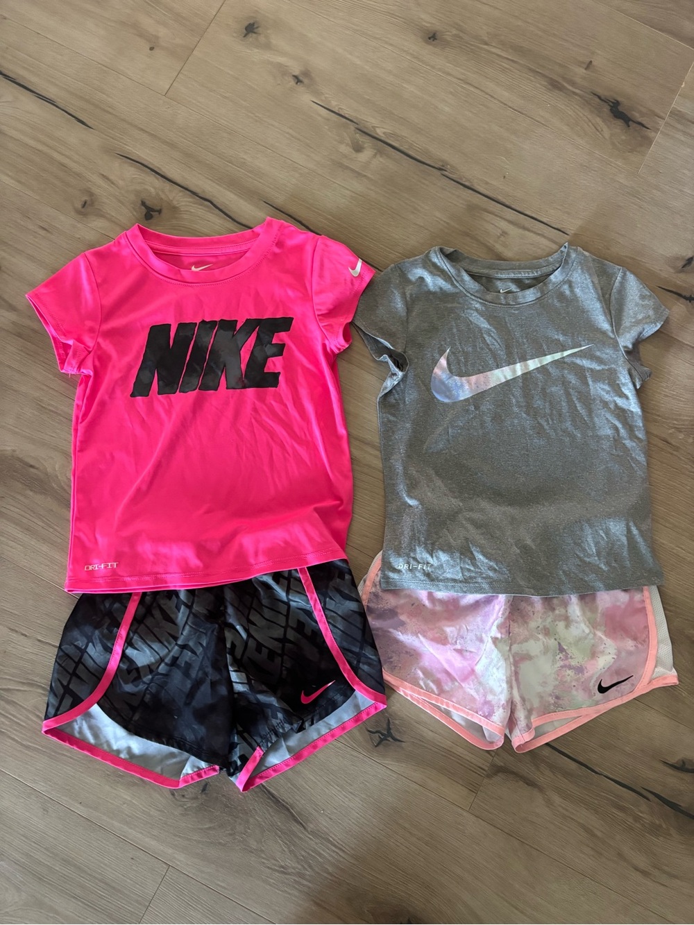 Nike Girls 2-Pack Active Tops & Shorts Set - Hot Pink, Gray, Black, Light Pink